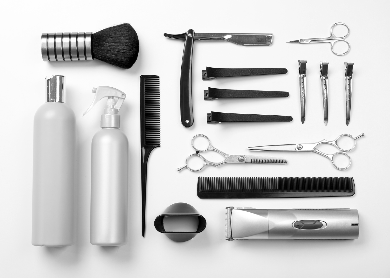 Barber Set with Tools, Equipment and Cosmetics Isolated on White